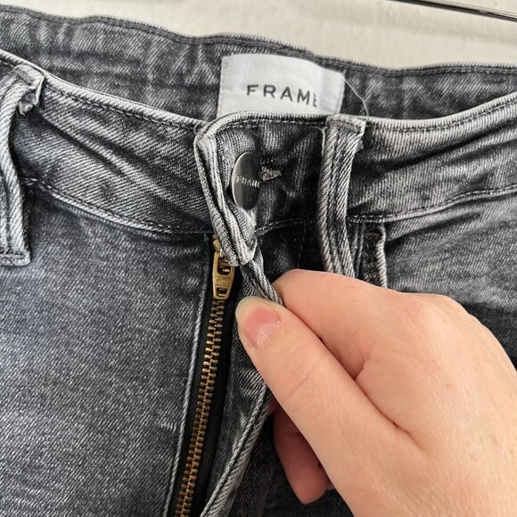 Frame Le One High Waist Crop Skinny Jeans In Hughes Size 2 Gray Denim - Picture 9 of 12